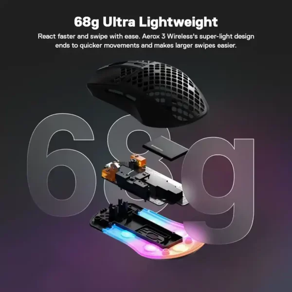 SteelSeries Aerox 3 Wireless Gaming Mouse 18,000 CPI IP54 - Image 3